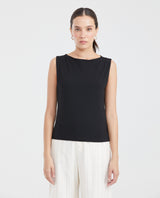 Women's Fitted Sleeveless Fashion Top with Almond Neckline in Cotton-Elastane - 1