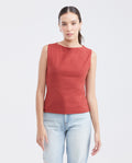 Women's Fitted Sleeveless Fashion Top with Almond Neckline in Cotton-Elastane - 1