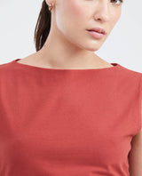 Women's Fitted Sleeveless Fashion Top with Almond Neckline in Cotton-Elastane - 2