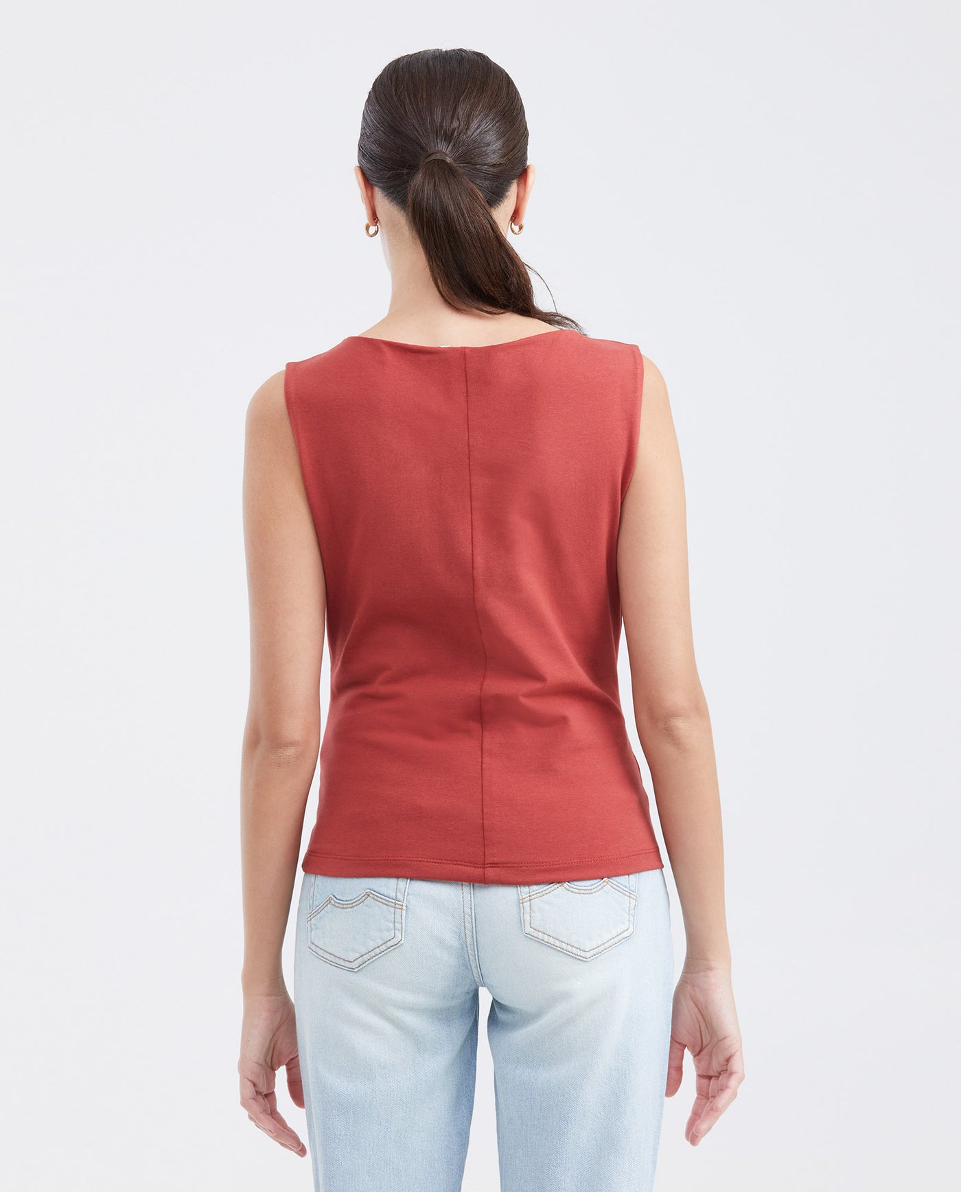 Women's Fitted Sleeveless Fashion Top with Almond Neckline in Cotton-Elastane - 3