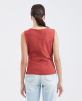 Women's Fitted Sleeveless Fashion Top with Almond Neckline in Cotton-Elastane - 3