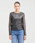 Women's Fitted Mesh Fashion Top with Long Sleeves and Glossy Finish in Polyester-Elastane - 1