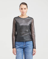 Women's Fitted Mesh Fashion Top with Long Sleeves and Glossy Finish in Polyester-Elastane - 1