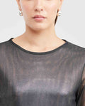 Women's Fitted Mesh Fashion Top with Long Sleeves and Glossy Finish in Polyester-Elastane - 2