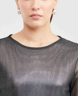 Women's Fitted Mesh Fashion Top with Long Sleeves and Glossy Finish in Polyester-Elastane - 2
