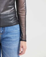 Women's Fitted Mesh Fashion Top with Long Sleeves and Glossy Finish in Polyester-Elastane - 3