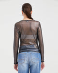 Women's Fitted Mesh Fashion Top with Long Sleeves and Glossy Finish in Polyester-Elastane - 4