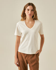 Womens T-Shirt Essential Straight Silhouette V-Neck Short Sleeve Cotton - Raw 63_701H000_CRU110606_0