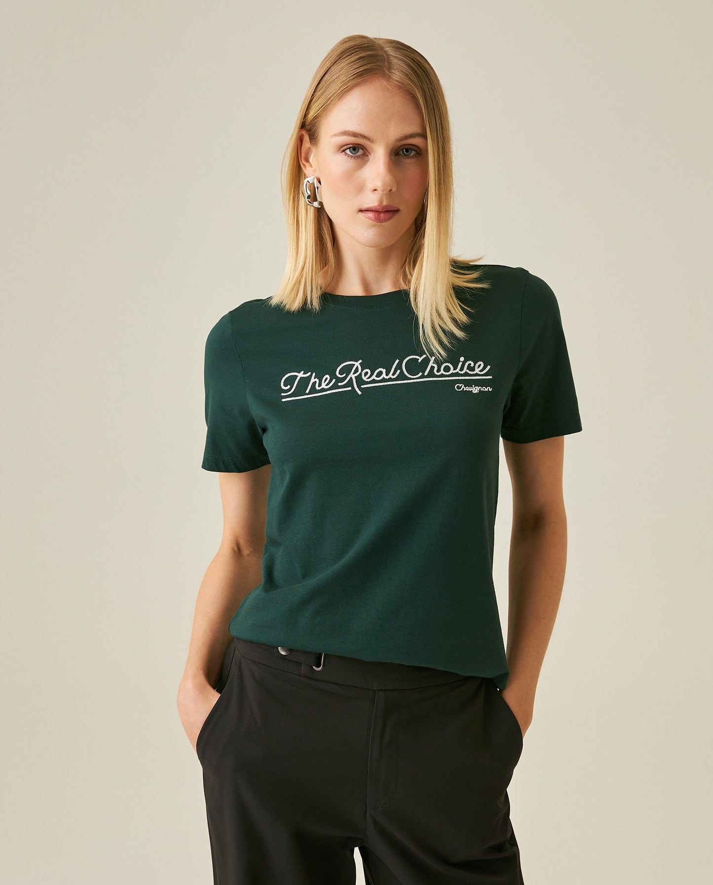Womens T-Shirt Graphic Slim Fit Crewneck Cotton Soft Embroidered The Real Choice - Dark Green 63_701H001_VER195406_0