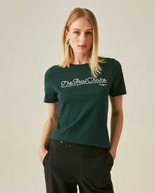 Womens T-Shirt Graphic Slim Fit Crewneck Cotton Soft Embroidered The Real Choice - Dark Green 63_701H001_VER195406_0