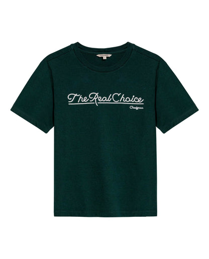 Womens T-Shirt Graphic Slim Fit Crewneck Cotton Soft Embroidered The Real Choice - Dark Green 63_701H001_VER195406_3