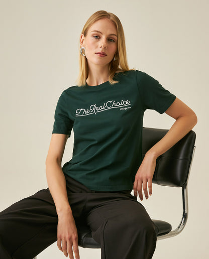 Womens T-Shirt Graphic Slim Fit Crewneck Cotton Soft Embroidered The Real Choice - Dark Green 63_701H001_VER195406_4