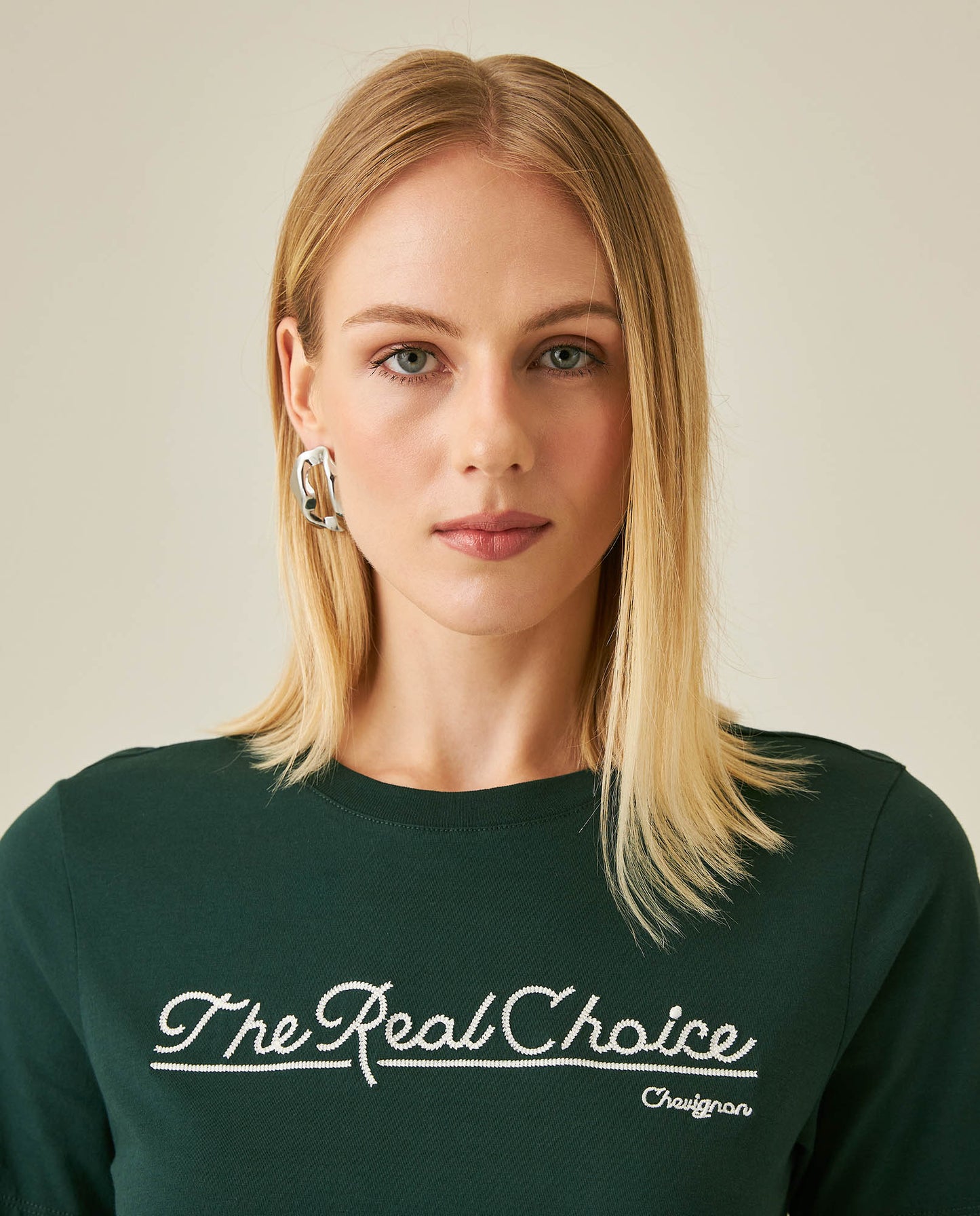 Womens T-Shirt Graphic Slim Fit Crewneck Cotton Soft Embroidered The Real Choice - Dark Green 63_701H001_VER195406_5