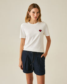 Womens T-Shirt Graphic Slim Fit Crewneck Cotton Soft Multiple Embroidered Patches Preppy - Raw 63_701H002_CRU110606_0