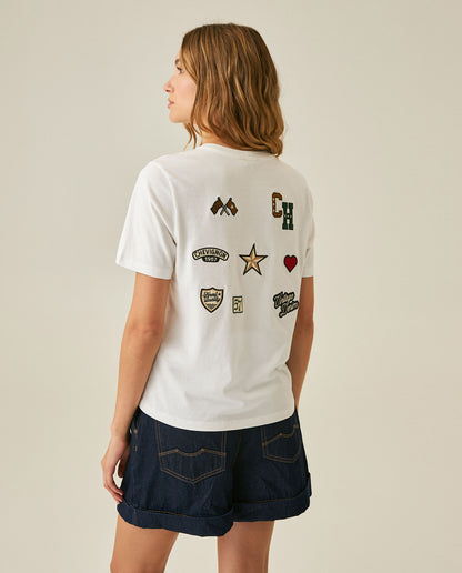 Womens T-Shirt Graphic Slim Fit Crewneck Cotton Soft Multiple Embroidered Patches Preppy - Raw 63_701H002_CRU110606_6