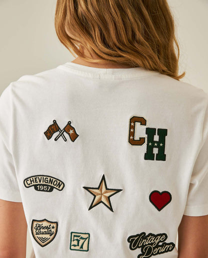 Womens T-Shirt Graphic Slim Fit Crewneck Cotton Soft Multiple Embroidered Patches Preppy - Raw 63_701H002_CRU110606_7