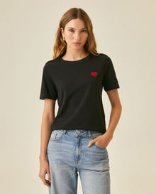 Womens T-Shirt Graphic Slim Fit Crewneck Cotton Soft Multiple Embroidered Patches Preppy - Black 63_701H002_NEG194004_0