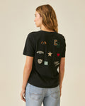 Womens T-Shirt Graphic Slim Fit Crewneck Cotton Soft Multiple Embroidered Patches Preppy - Black 63_701H002_NEG194004_6