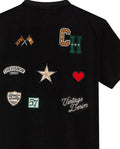 Womens T-Shirt Graphic Slim Fit Crewneck Cotton Soft Multiple Embroidered Patches Preppy - Black 63_701H002_NEG194004_8