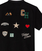 Womens T-Shirt Graphic Slim Fit Crewneck Cotton Soft Multiple Embroidered Patches Preppy - Black 63_701H002_NEG194004_8