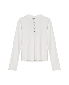 Womens T-Shirt Fashion Fitted Mandarin Collar Half Placket Viscose–Elastane Ribbed Texture - Raw 63_701H003_CRU110606_3