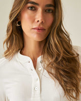 Womens T-Shirt Fashion Fitted Mandarin Collar Half Placket Viscose–Elastane Ribbed Texture - Raw 63_701H003_CRU110606_5