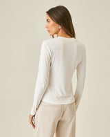 Womens T-Shirt Fashion Fitted Mandarin Collar Half Placket Viscose–Elastane Ribbed Texture - Raw 63_701H003_CRU110606_6