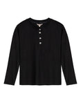 Womens T-Shirt Fashion Fitted Mandarin Collar Half Placket Viscose–Elastane Ribbed Texture - Black 63_701H003_NEG194004_3