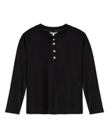 Womens T-Shirt Fashion Fitted Mandarin Collar Half Placket Viscose–Elastane Ribbed Texture - Black 63_701H003_NEG194004_3