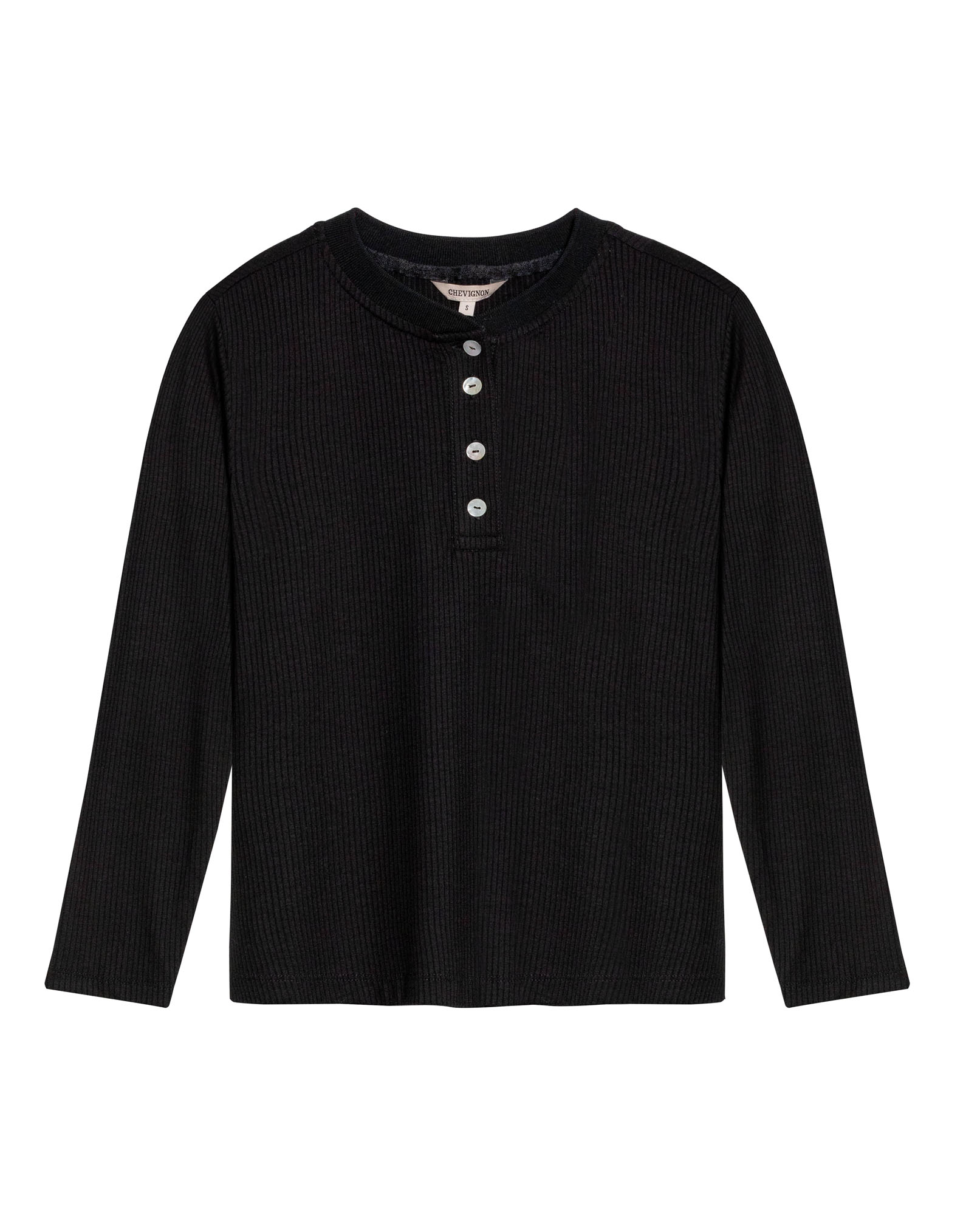 Womens T-Shirt Fashion Fitted Mandarin Collar Half Placket Viscose–Elastane Ribbed Texture - Black 63_701H003_NEG194004_3