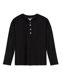 Womens T-Shirt Fashion Fitted Mandarin Collar Half Placket Viscose–Elastane Ribbed Texture - Black 63_701H003_NEG194004_3