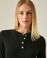 Womens T-Shirt Fashion Fitted Mandarin Collar Half Placket Viscose–Elastane Ribbed Texture - Black 63_701H003_NEG194004_5