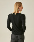 Womens T-Shirt Fashion Fitted Mandarin Collar Half Placket Viscose–Elastane Ribbed Texture - Black 63_701H003_NEG194004_6