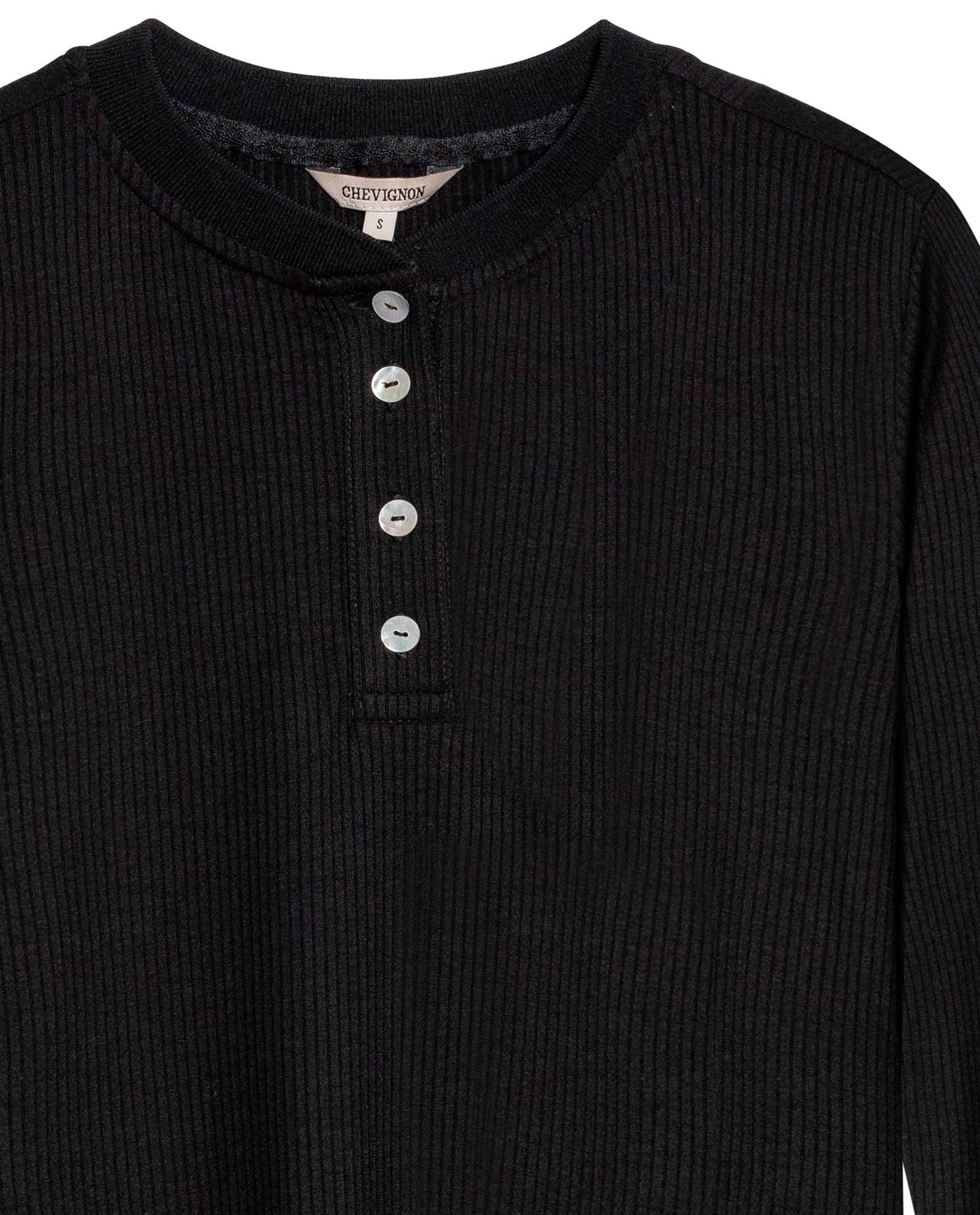 Womens T-Shirt Fashion Fitted Mandarin Collar Half Placket Viscose–Elastane Ribbed Texture - Black 63_701H003_NEG194004_8