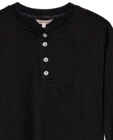 Womens T-Shirt Fashion Fitted Mandarin Collar Half Placket Viscose–Elastane Ribbed Texture - Black 63_701H003_NEG194004_8