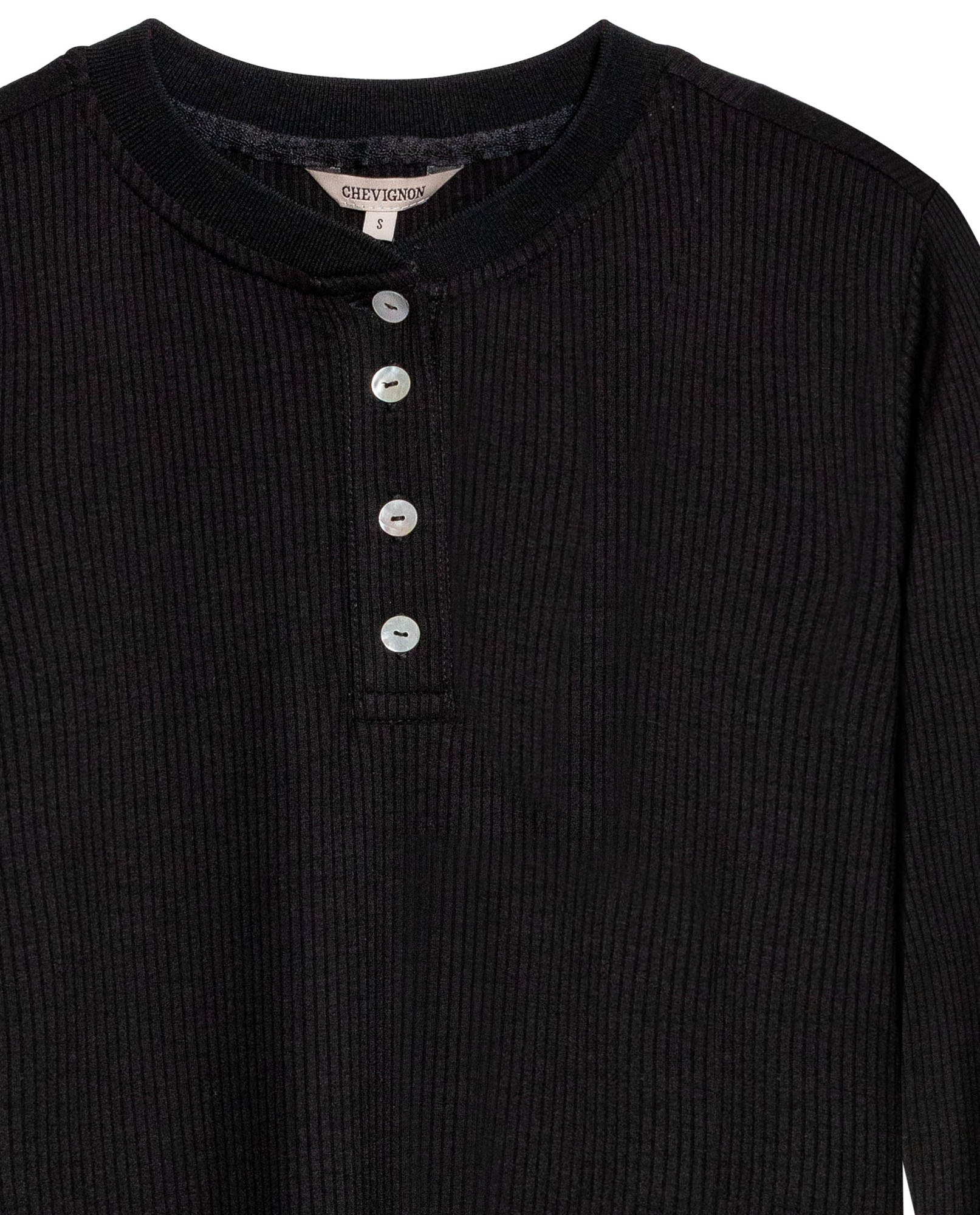 Womens T-Shirt Fashion Fitted Mandarin Collar Half Placket Viscose–Elastane Ribbed Texture - Black 63_701H003_NEG194004_8