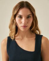 Womens T-Shirt Fitted Asymmetric Neckline Cotton Blend Lined - Blue 63_701H005_AZU193924_5