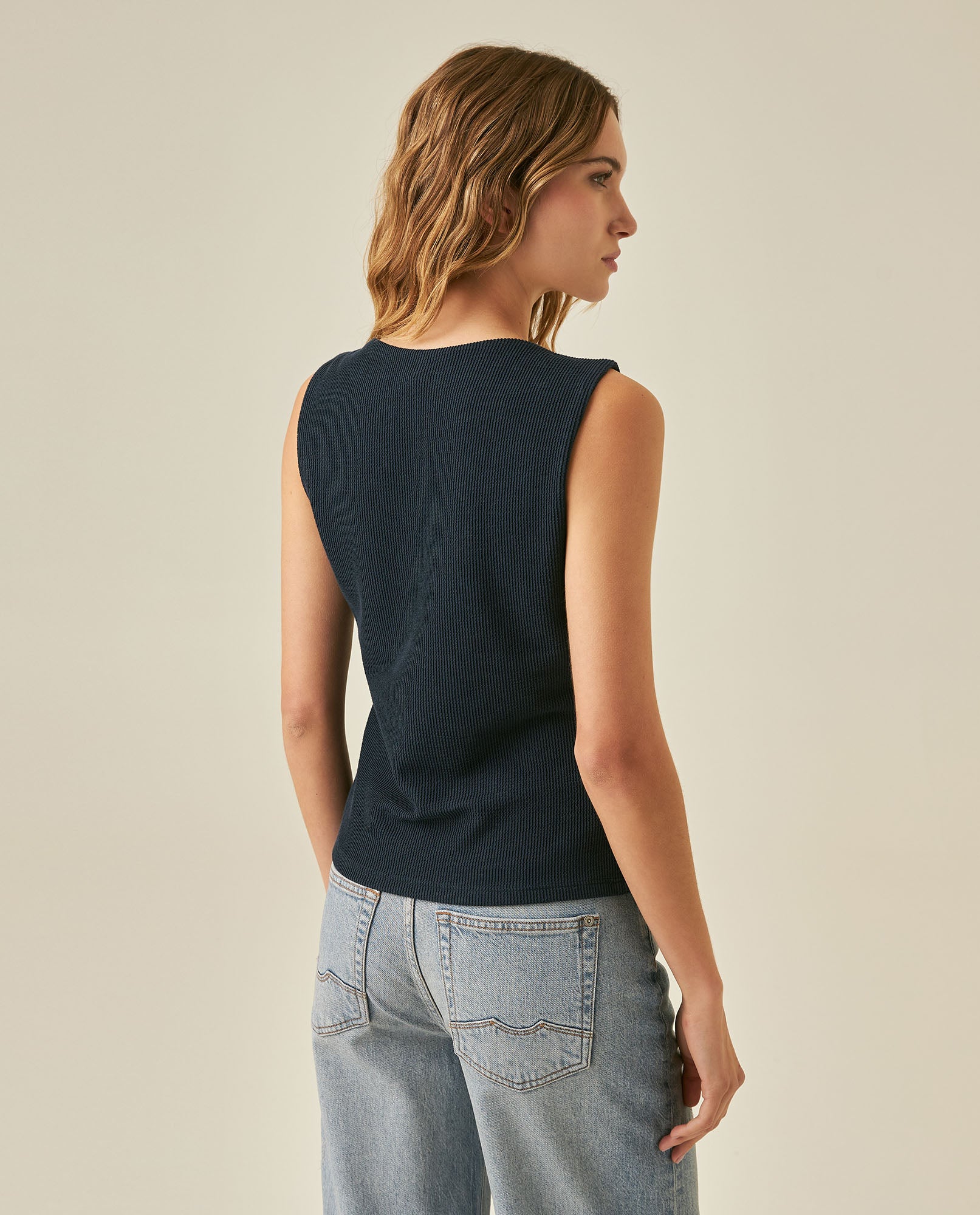 Womens T-Shirt Fitted Asymmetric Neckline Cotton Blend Lined - Blue 63_701H005_AZU193924_6