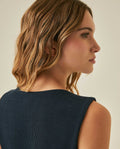 Womens T-Shirt Fitted Asymmetric Neckline Cotton Blend Lined - Blue 63_701H005_AZU193924_7