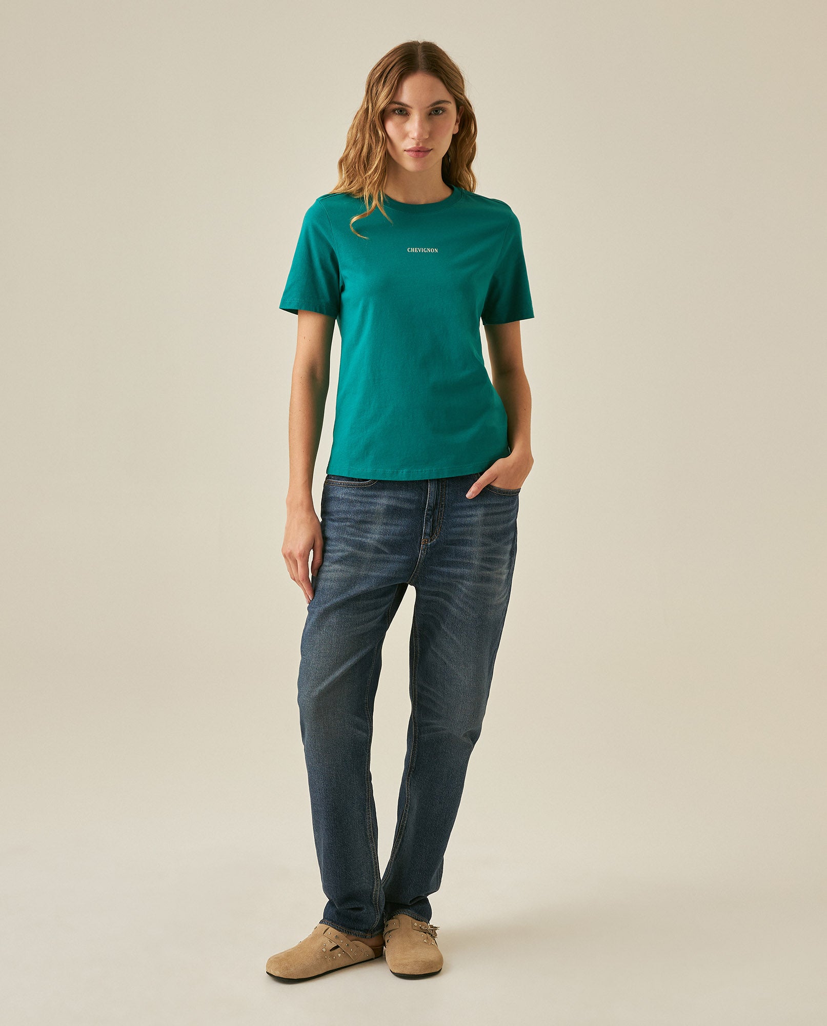 Womens T-Shirt Graphic Slim Fit Cotton Heat-Applied Rhinestone Back - Green 63_701H006_VER185424_4