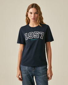 Womens T-Shirt Graphic Slim Fit Cotton 1957 Caviar Print Heritage - Blue 63_701H007_AZU193924_0
