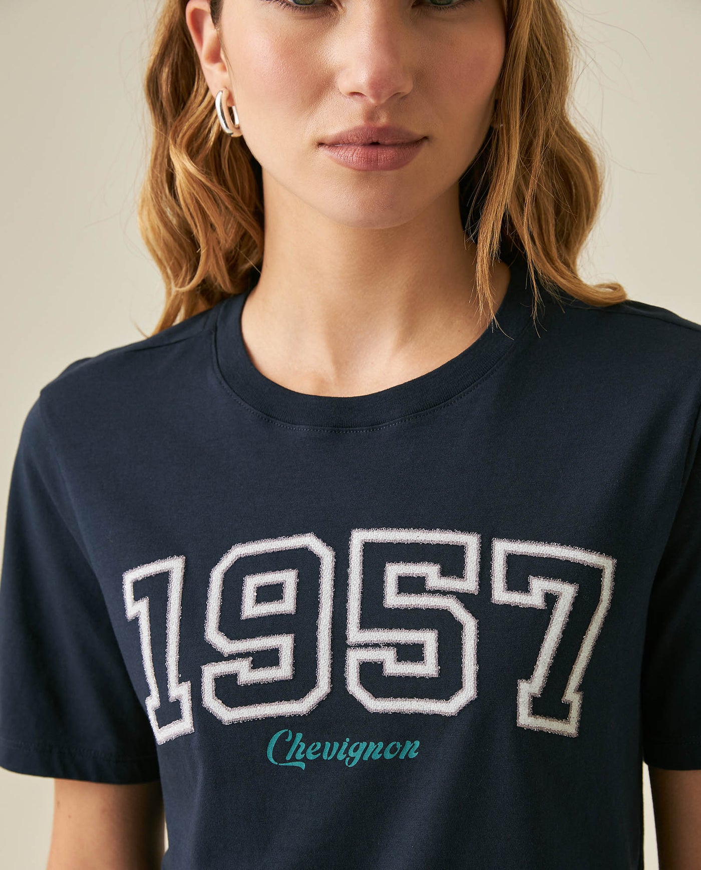 Womens T-Shirt Graphic Slim Fit Cotton 1957 Caviar Print Heritage - Blue 63_701H007_AZU193924_5