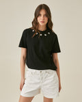 Womens T-Shirt Oversized Crewneck Cotton Mirror Studs Neckline - Black 63_701H008_NEG194004_0