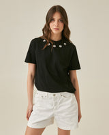 Womens T-Shirt Oversized Crewneck Cotton Mirror Studs Neckline - Black 63_701H008_NEG194004_0