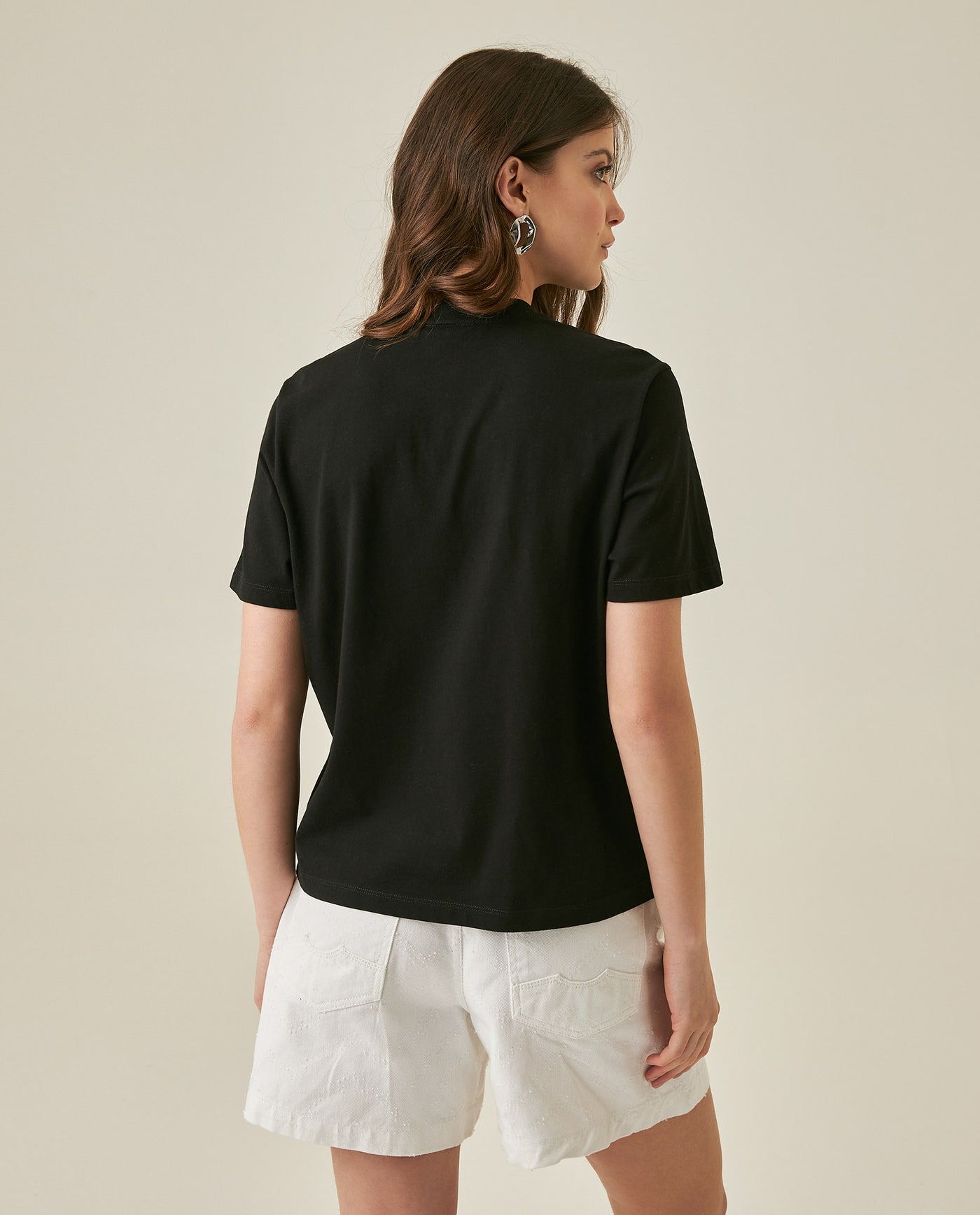 Womens T-Shirt Oversized Crewneck Cotton Mirror Studs Neckline - Black 63_701H008_NEG194004_6