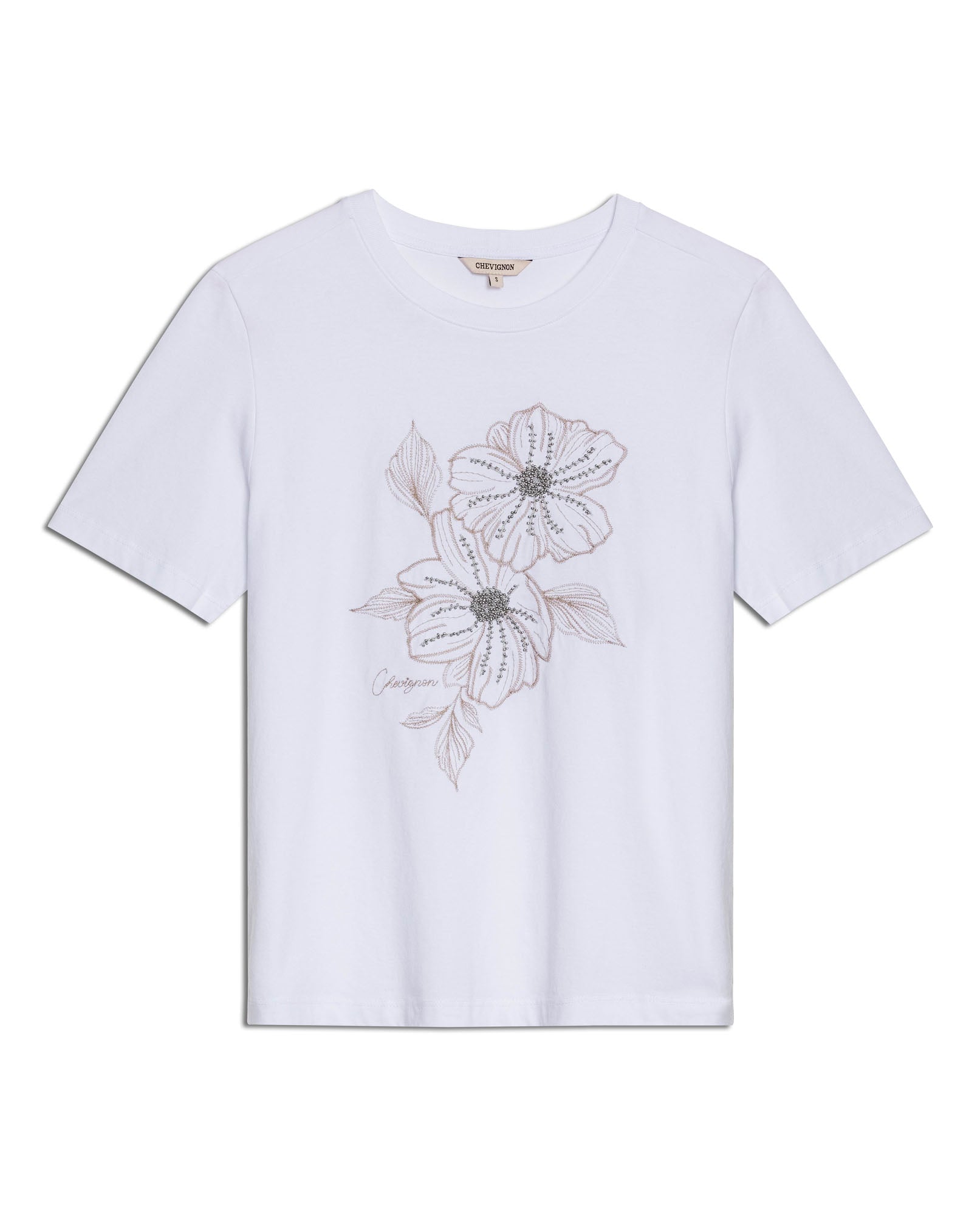 Womens T-Shirt Graphic Slim Fit Cotton Bead Bugle Embroidery - White 63_701H009_BLA110601_3