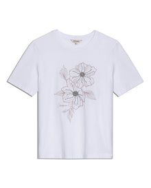 Womens T-Shirt Graphic Slim Fit Cotton Bead Bugle Embroidery - White 63_701H009_BLA110601_3