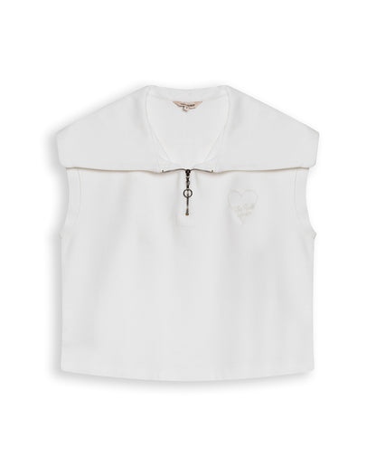 Womens T-Shirt Vest Style Half Zip Rayon Blend Embroidered Knit - Raw 63_701H011_CRU110606_3