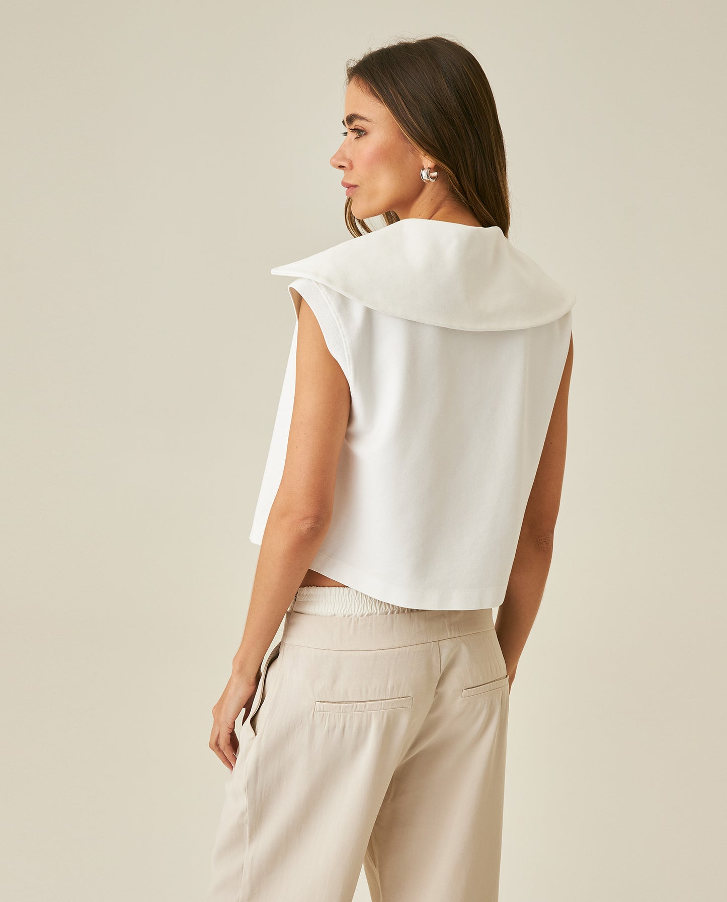 Womens T-Shirt Vest Style Half Zip Rayon Blend Embroidered Knit - Raw 63_701H011_CRU110606_6