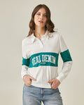 Womens T-Shirt Straight Silhouette Half Placket Cotton Color Block Embroidered - Raw 63_701H013_CRU110606_0